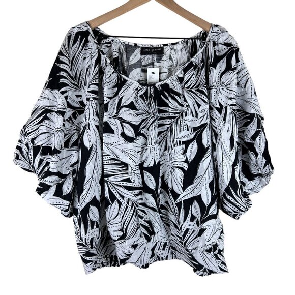 NWT Lane Bryant Black White Maui Leaves Crop Balloon Sleeve Top - Picture 2 of 6